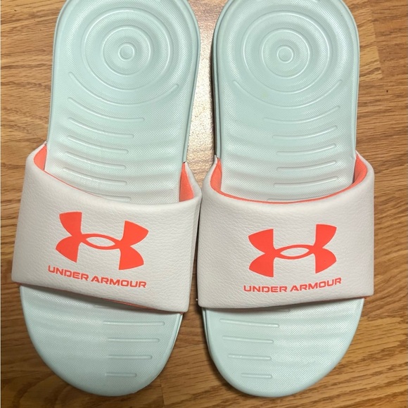 Under Armour Kids Slides in Light Blue and Orange - Picture 2 of 4